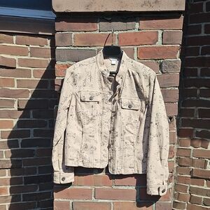 Christopher & Banks Beige Lightweight Jacket Adorable Dog Walking Print